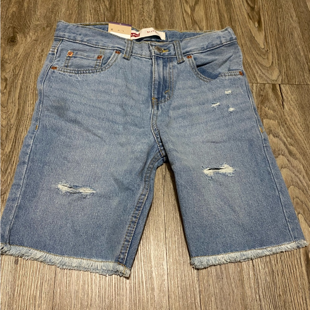 Light Wash Distressed Denim Shorts